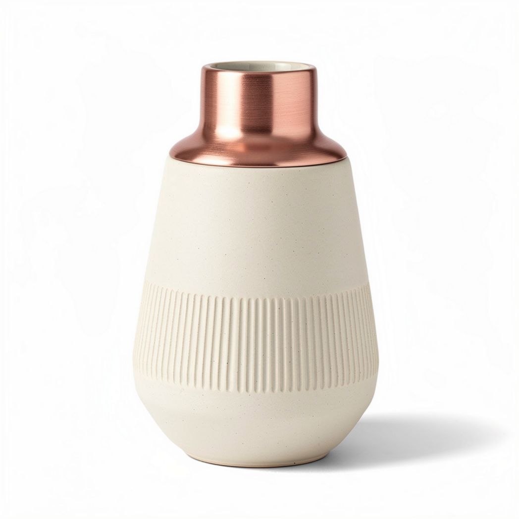 Wazon ceramiczny z metalowym dekorem miedzianym 12 x 12 x 20cm